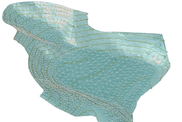 Superfície 3D gerada no Civil 3D a partir de pontos topográficos